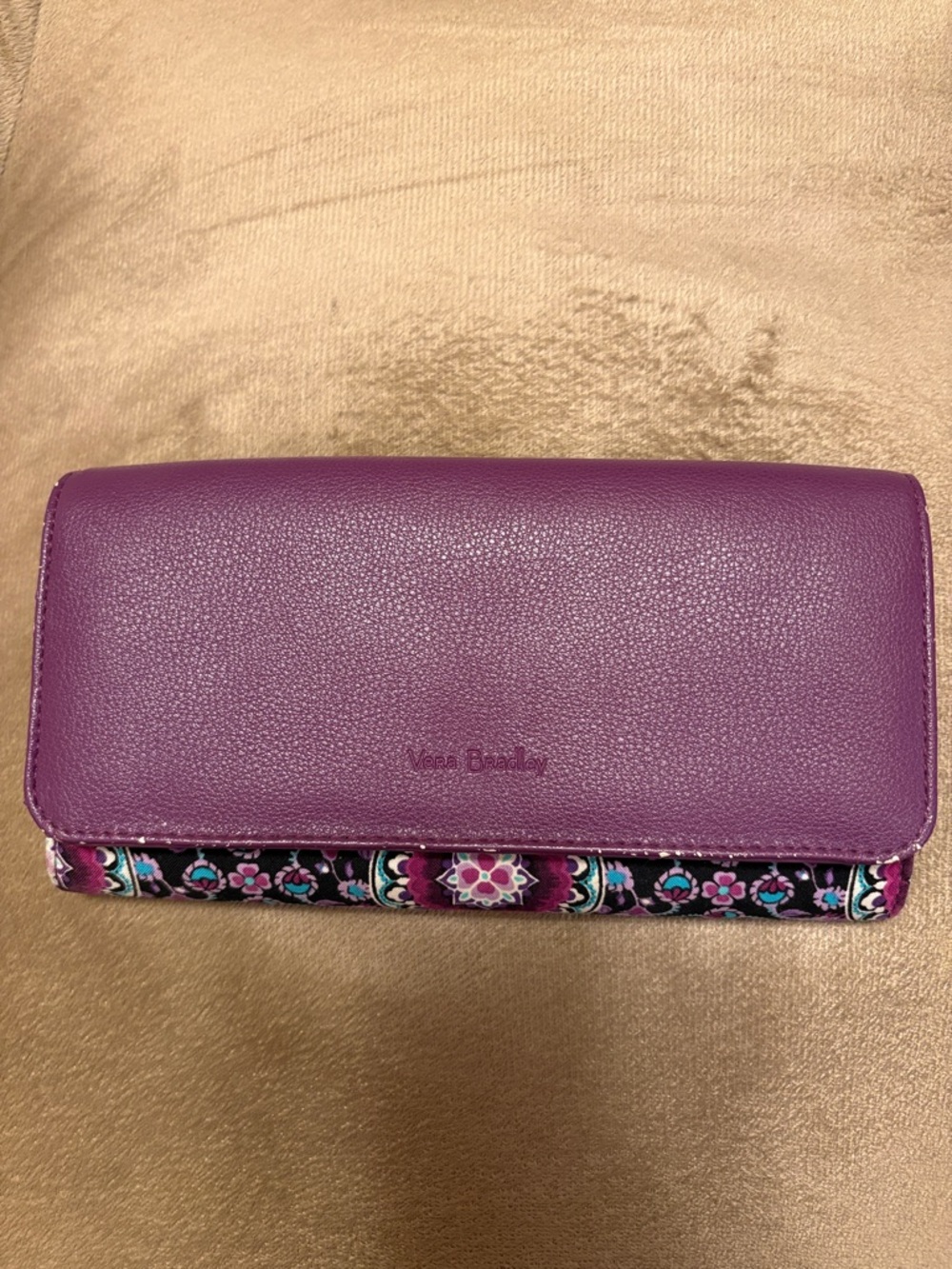 Vera Bradley Plum Purple Continental Wallet with Floral Trim